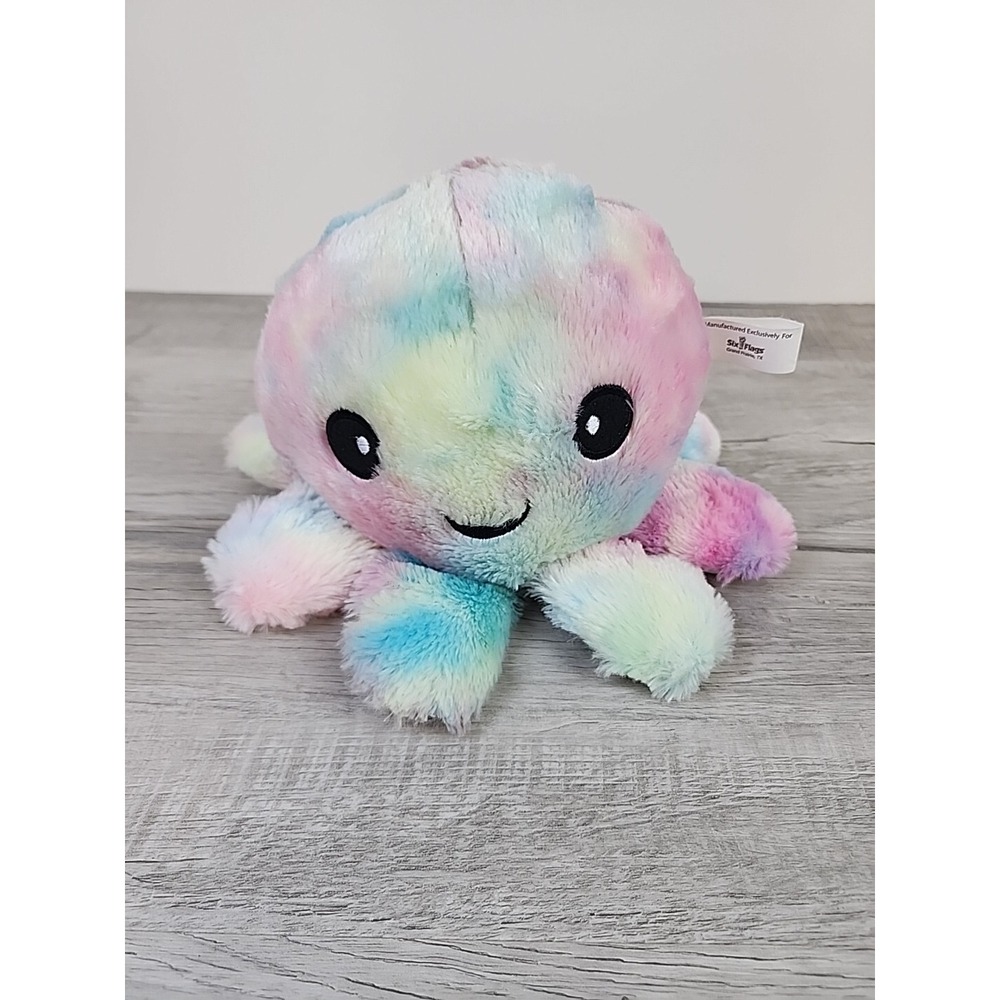 Authentic Six Flags Chubby Scented Octopus Sewn Eyes Plush 7" Colorful Round
